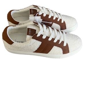 J Crew White Sherpa Brown Striped Suede Road Trip Sneakers